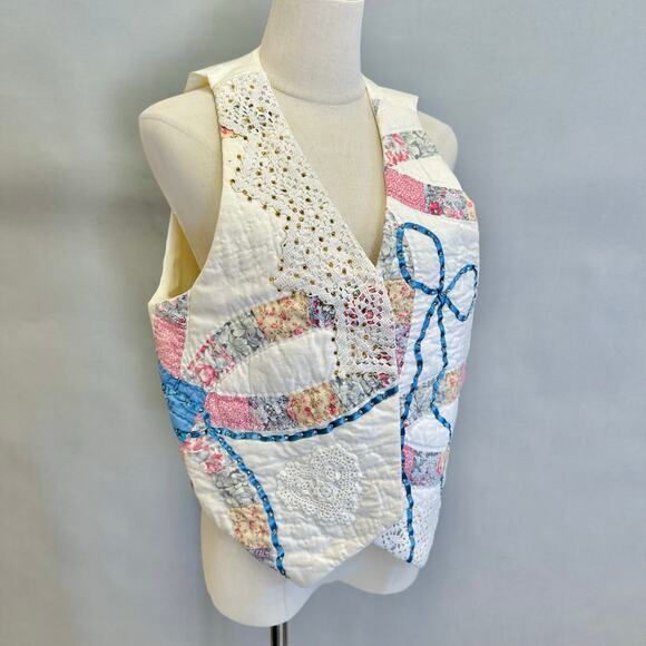 Quilted wedding ring patchwork vest handmade size medium-large grannycore cottag - Picture 8 of 16